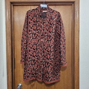 AIDA Abstract Animal Print Wool Blend Longline Cardigan Made in Italy Size Large